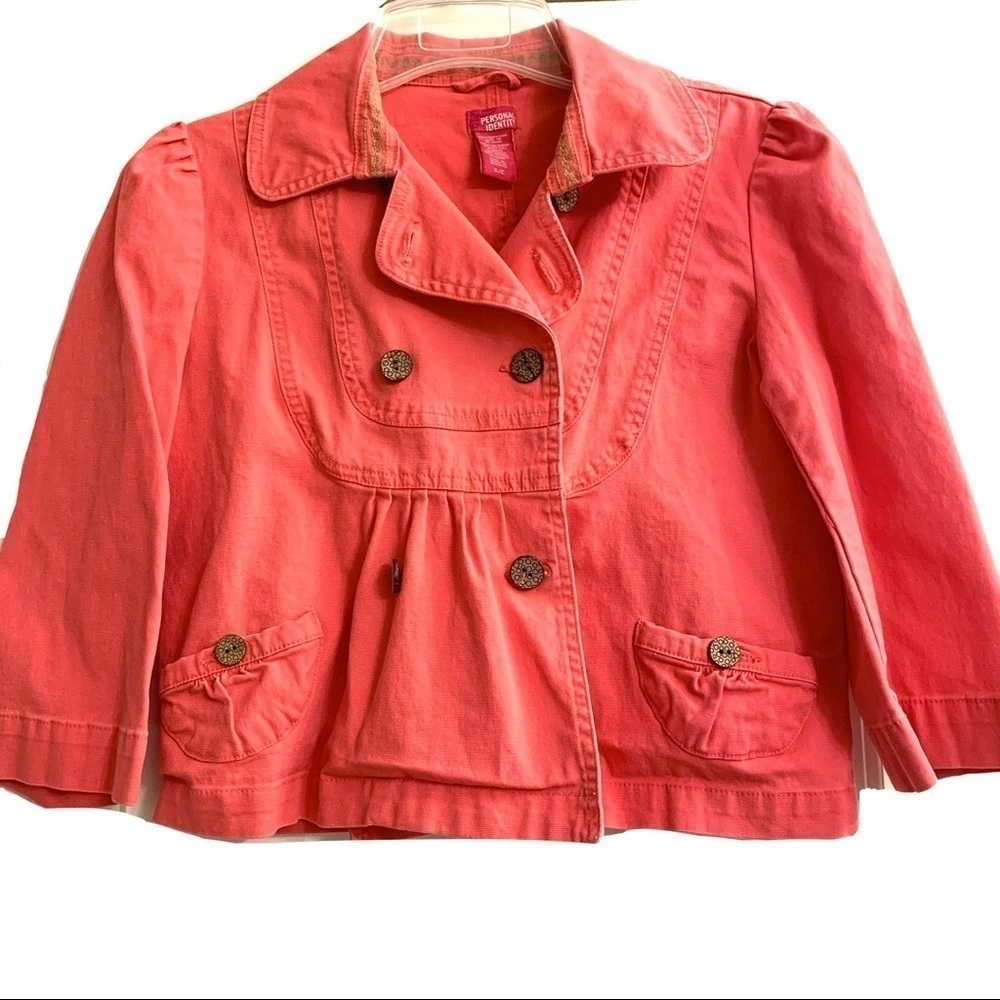 Personal Identity Coral Jacket Double Breasted Blazer 3/4 Length Sleeve sz Small